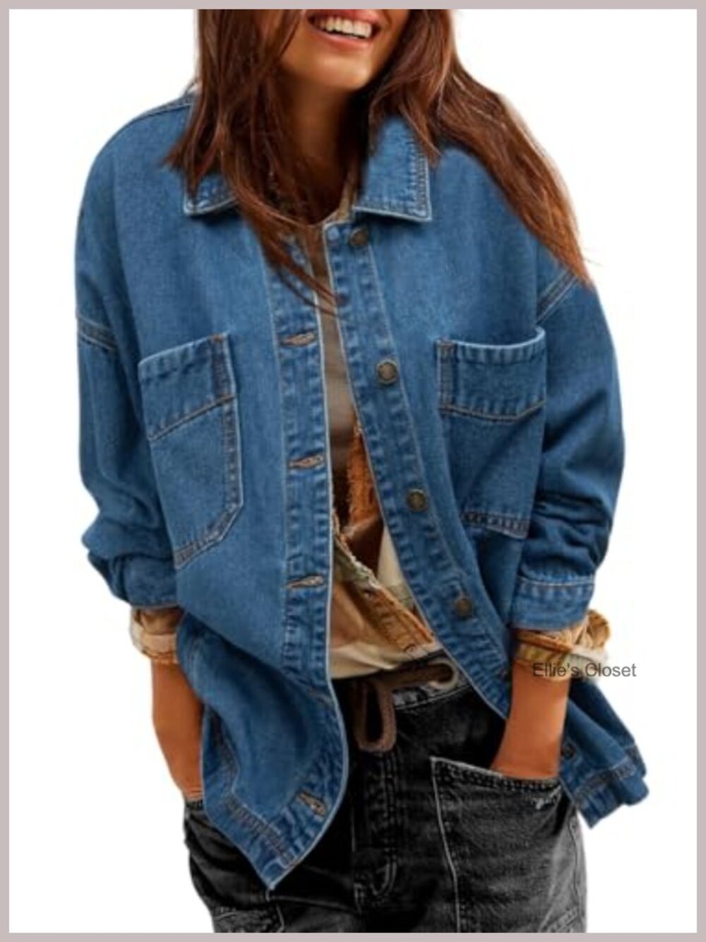 Women's Oversized Boyfriend Denim Jean Jacket with Split Hem